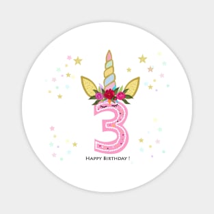 Third birthday candle. Three. Unicorn Birthday invitation. Party invitation greeting card Magnet